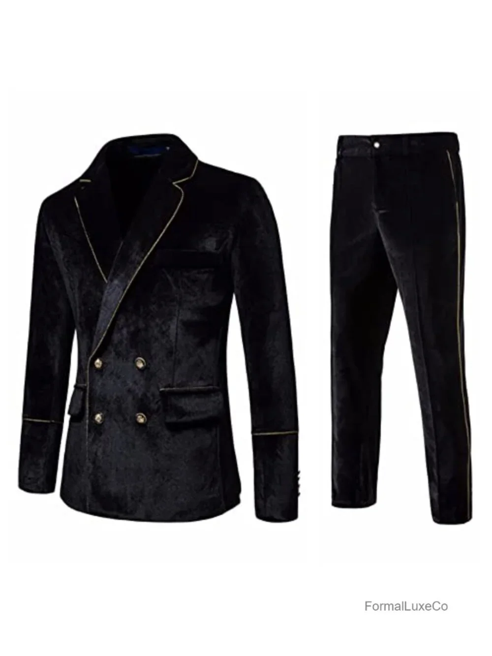 Mens Velvet 2 Piece Slim Fit Double Breasted Formal Dinner Tuxedo Suit Set